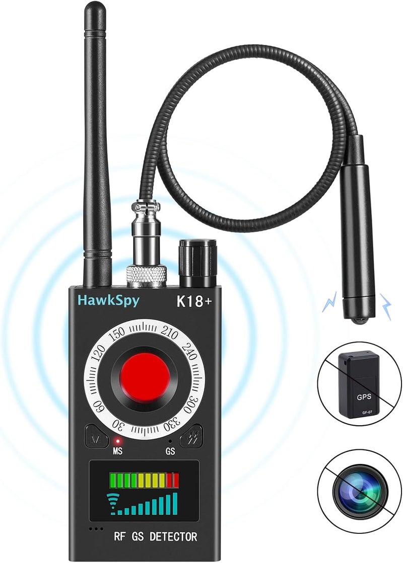 HawkSpy K18 Hidden Camera Detectors Bug & GPS Tracker Scanner Spy Camera Finder for Hidden Devices Listening Device Scanner with Sound & Vibration Alarm Portable Privacy Protection(Black) - Image 1
